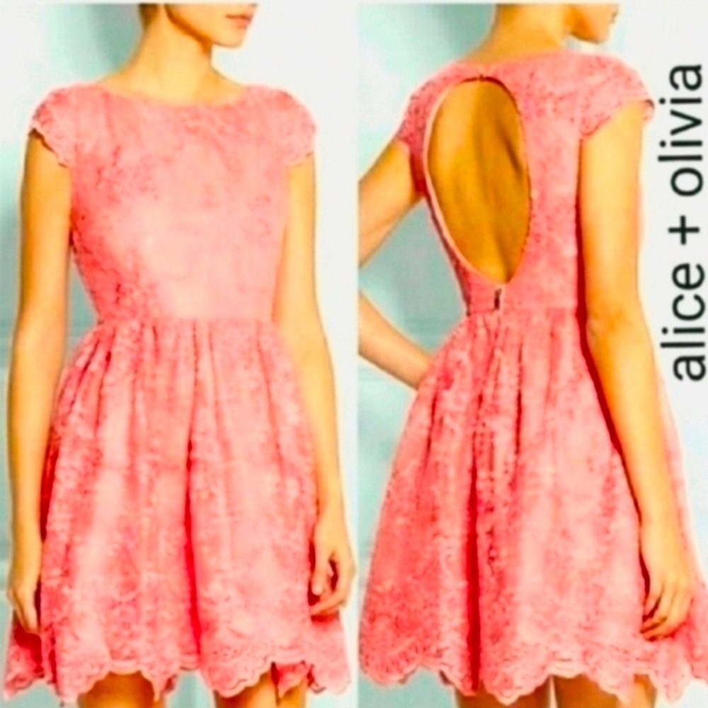 Alice + Olivia | Lace Open Back fit and flare dress size 8 - Picture 9 of 9